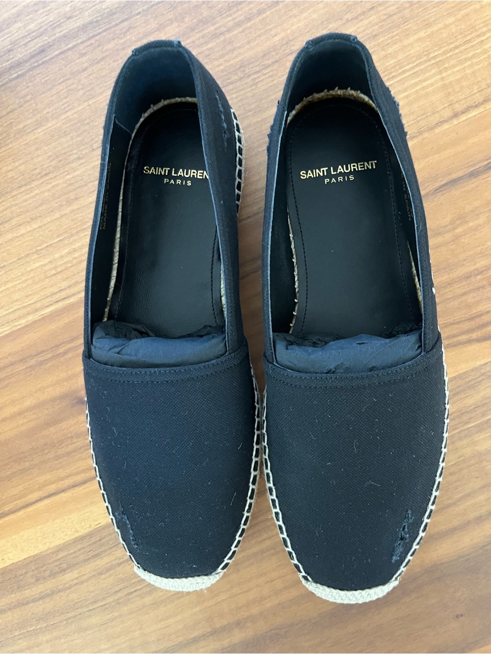 Saint Laurent Men's Black Canvas Espadrille Slip-Ons with Jute Trim - Picture 4 of 7